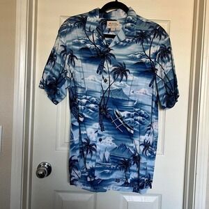 Royal Hawaiian Creations blue & white surf shirt Size L